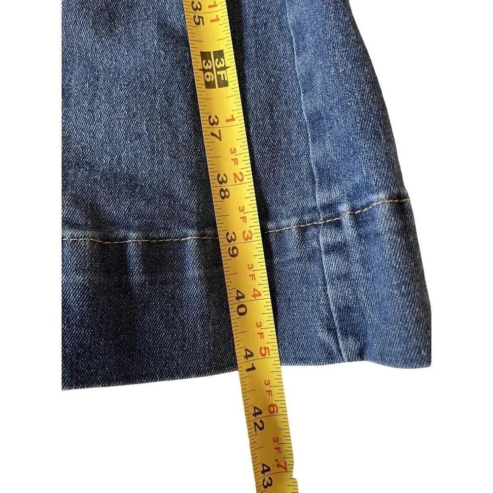 Women’s High Rise Button Fly Flare Jeans Dark Wash Patch Pocket Boho Retro 34x29